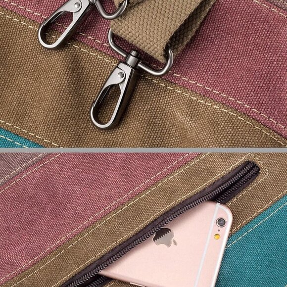 Canvas Handbag Multi-Color Striped Lattice Cross Body Shoulder Purse Bag Tote-Ha - Picture 6 of 7